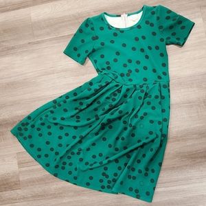 Lularoe Amelia Green Polka Dot Dress, small